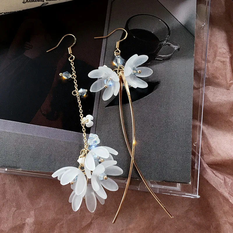 white long flower hook on earrings for women jewelry