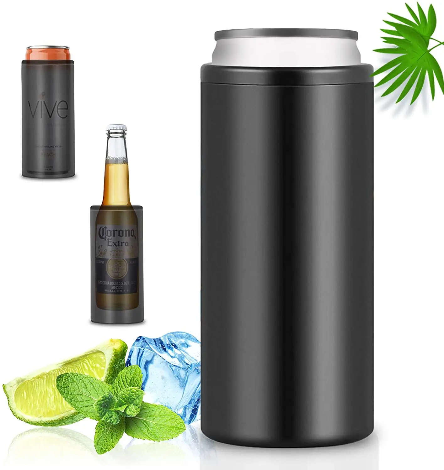 Hot in Amazon 12 oz Double Wall 304 Stainless Steel Insulated Vacuum Skinny Slim Beer Can Soda Cooler Holder with lid