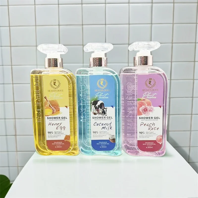 Private Label 500ml Honey Egg Kojic Acid Coconut Milk Moisturizing Whitening Peach Rose Body Wash Shower Gel