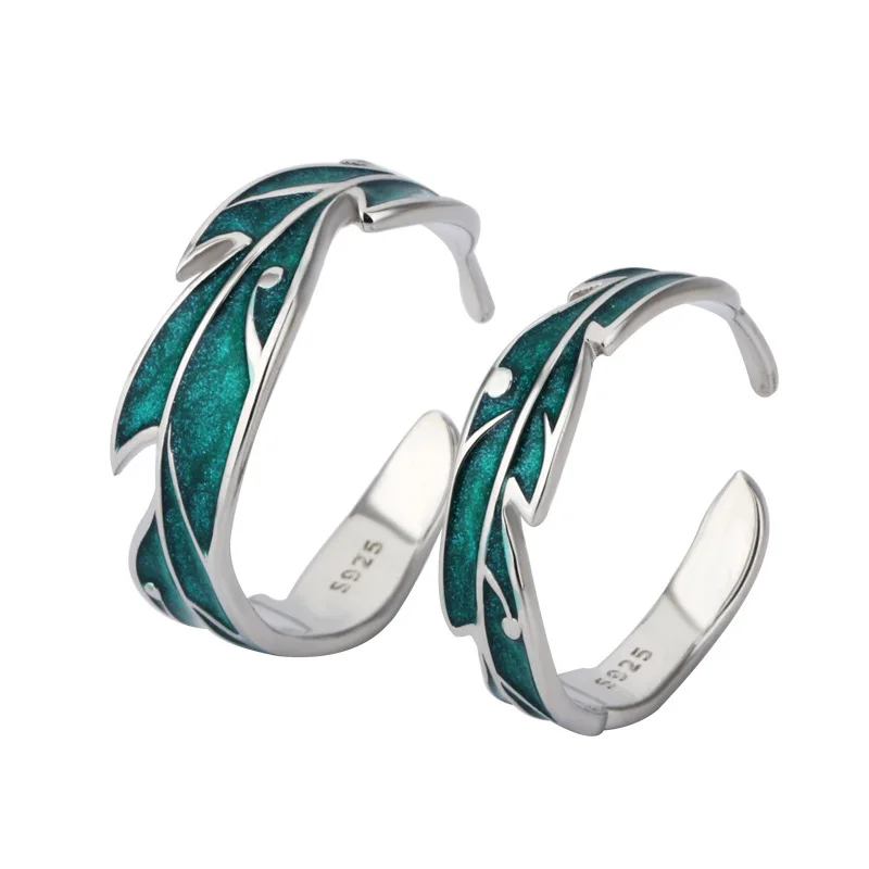 Yuluo Banana Leaf Sterling Silver Wedding Ring Set Mens Womens Adjustable Foldable sterling silver stackable ring