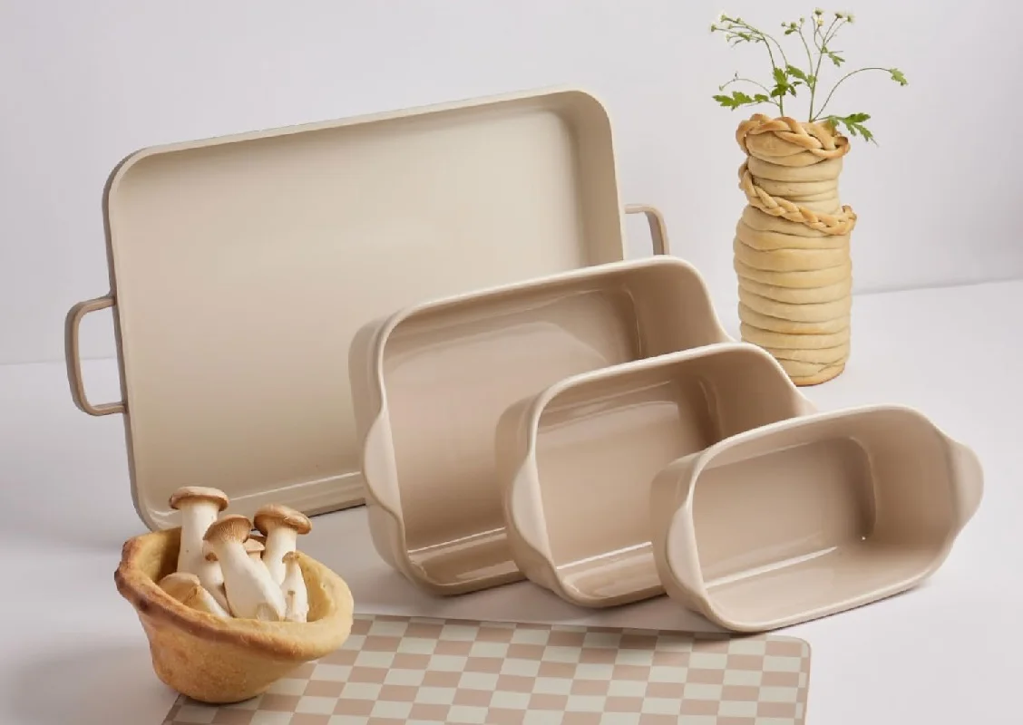 Ceramic Bakeware Set 4-Piece Stoneware Bakers Set with Oven Pan Bake Roast Griddle Baking Dish for Cooking Gift for Friends