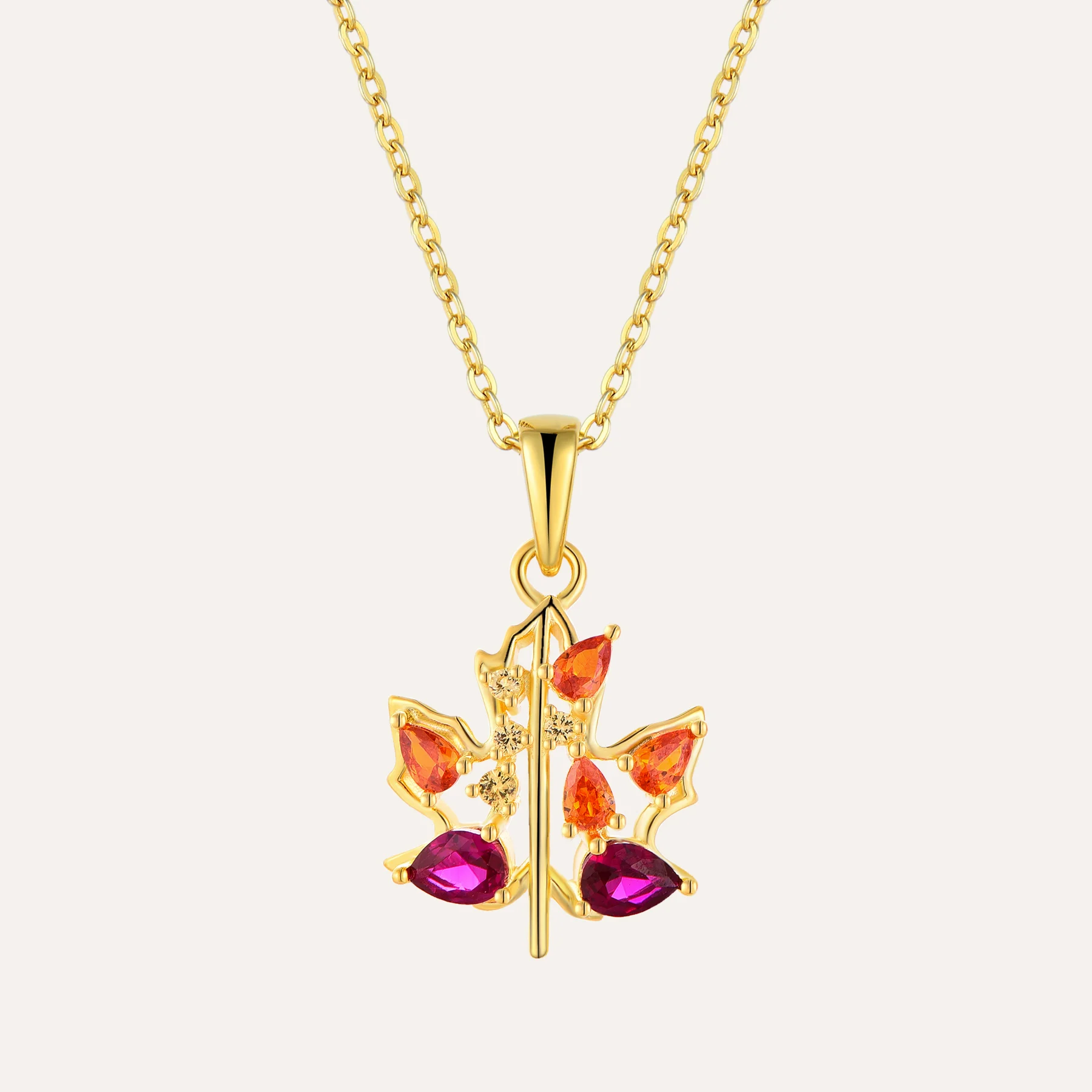 Yh Jewellery Luxury Fine Jewelry S925 Sterling Silver Colorful Zircon Autumn Maple Leaf Necklace For Women Daily Wear
