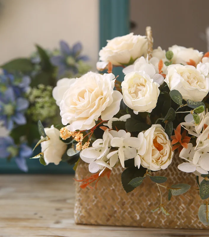 Artificial Peonies Fake Flowers White Silk rose Bouquet Fall Flower Faux Bulk for Farmhouse Home Boho Wedding bridal