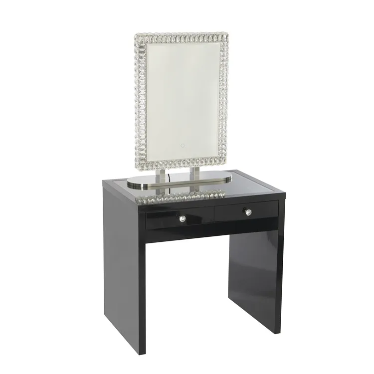 Modern luxury bedroom furniture makeup vanity mirrored dressers drawers glass dressing table with lighted mirror