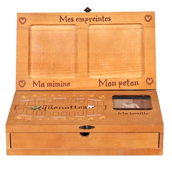 Handicraft farmhouse home gift wooden baby children tooth keepsake storage and saver box