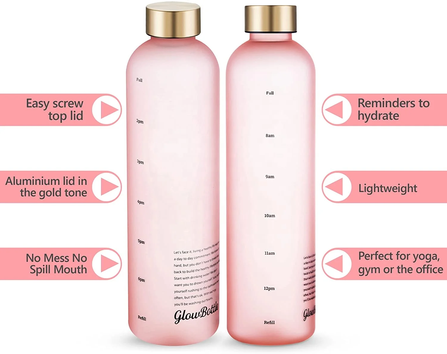 Gold clear frosted lead bpa free tritan plastic sports drink motivational water bottle 32oz 1000ml