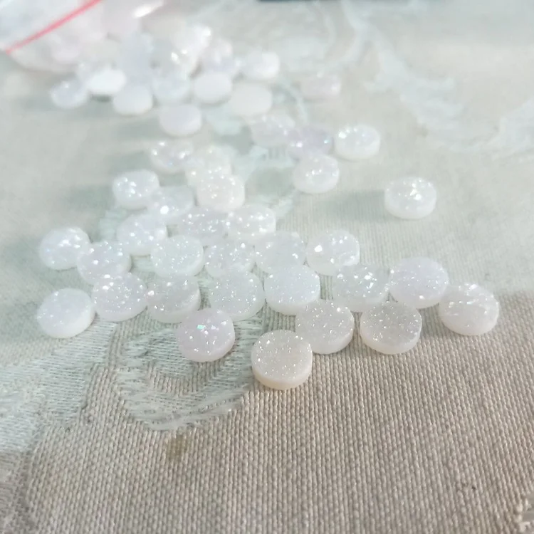 New fashion flat 6mm round opal white color pave natural druzy beads onyx beads for earring jewelry