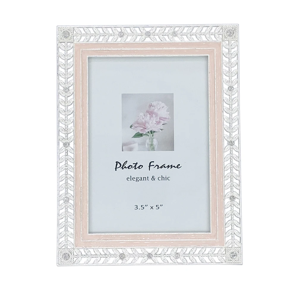 Pink Enamel Picture Frame Silver Metal Edge with Easel,for Countertop Counterspace Tabletop Display Bookshelf Desk Wall