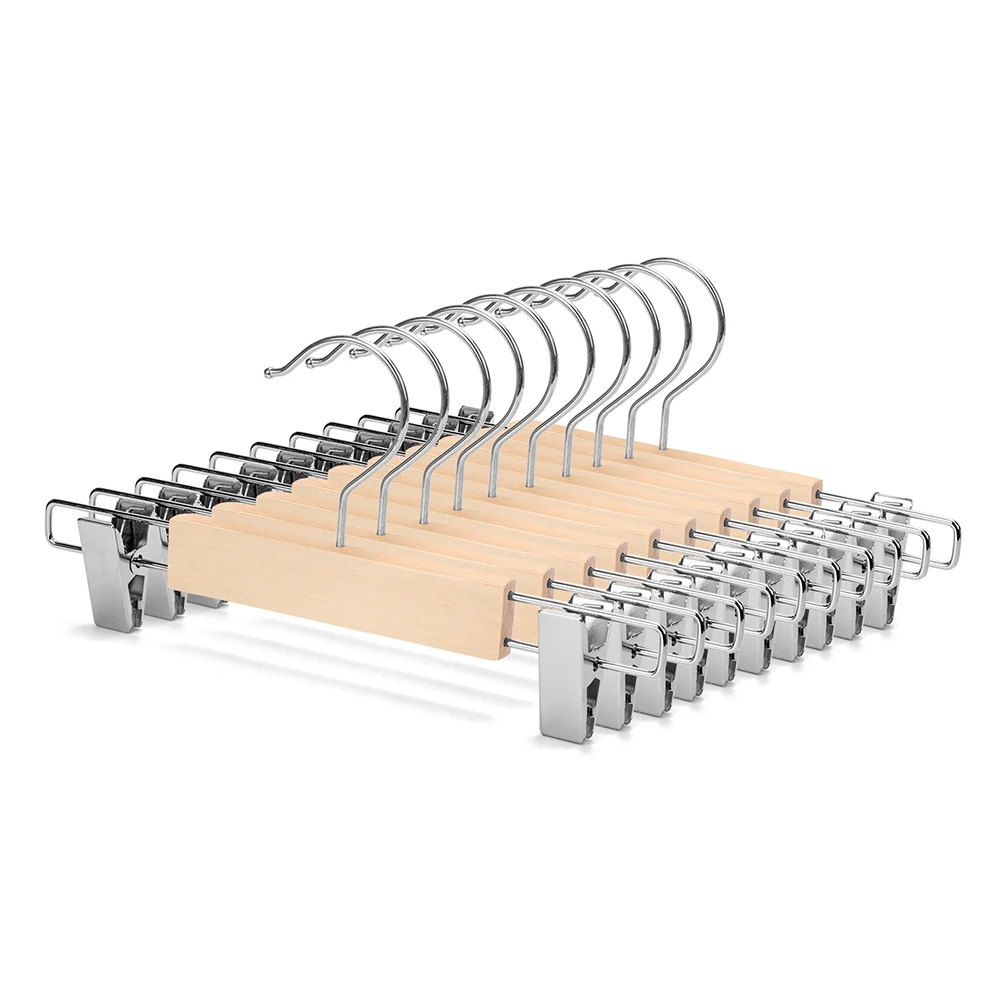 Solid Wood Jeans Skirt Pant Hanger with Swivel Hook Trouser Hangers for Jeans Slacks Underwear Wooden Hangers with Clips