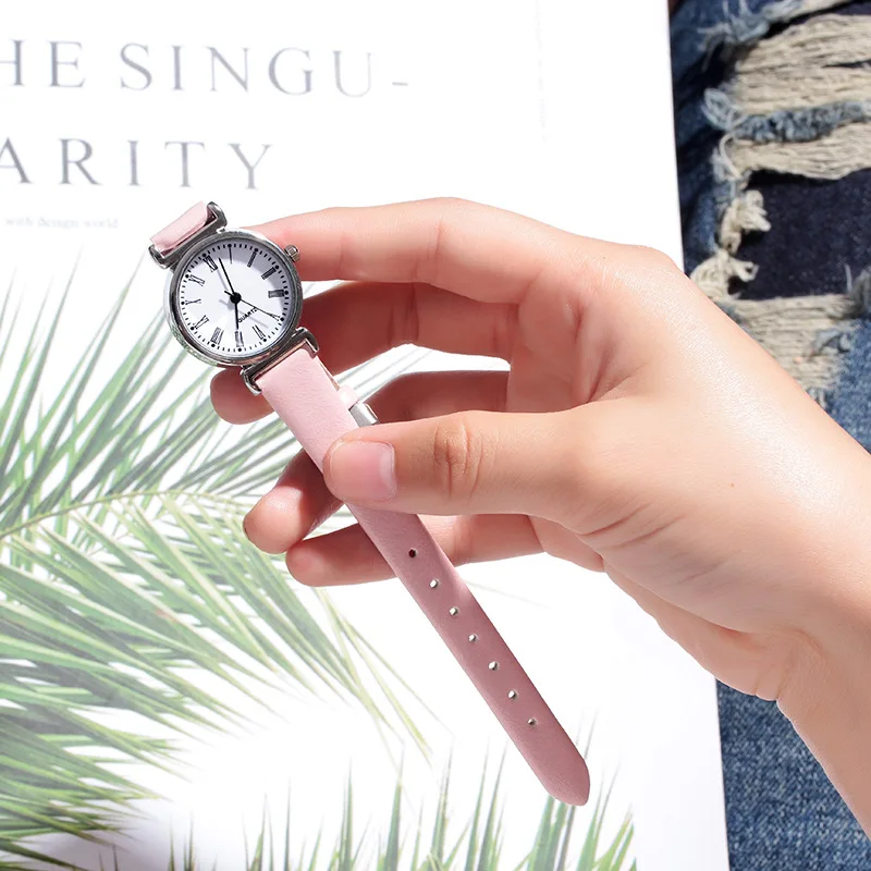 
New Korean version of simple fresh and versatile temperament red thin strap waterproof student female quartz watch 