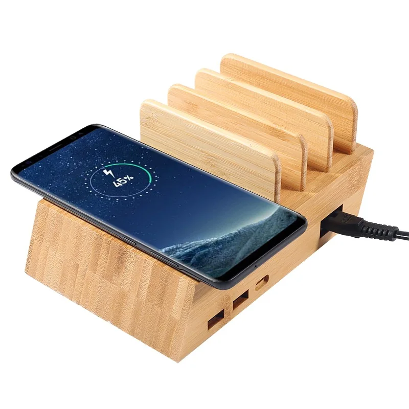 Hot Selling Bamboo Wireless&Wired Fast Charging Stand for Mobile Phone