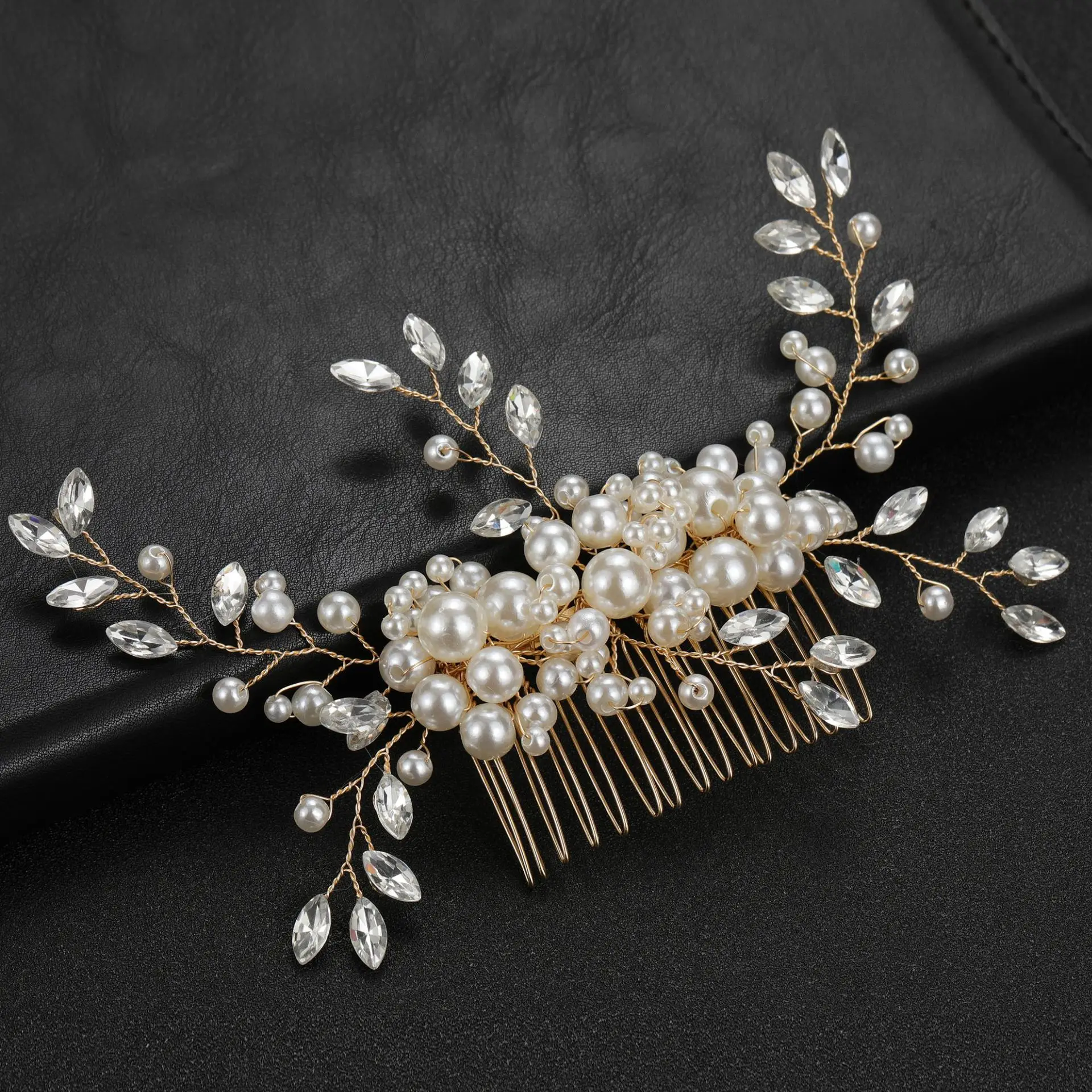 New fashion pearl diamond flower wedding hair comb clips bridal hair accessories