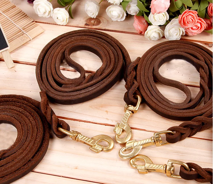 Knitted dog running training dog leash German Shepherd leather dog leash