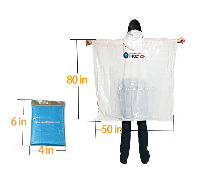 Custom LOGO PE plastic transparent pocket clear disposable & reusable raincoats waterproof rain wear coat poncho for men adults