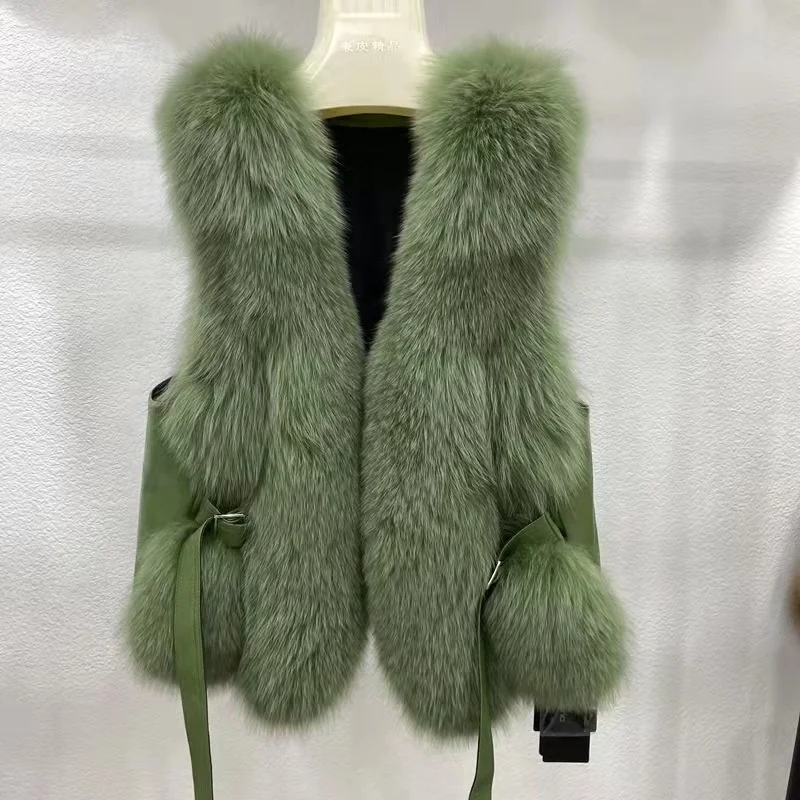 High  quality  women   Big  fox   fur  vest    Winter  blue  fox  fur short   Vest