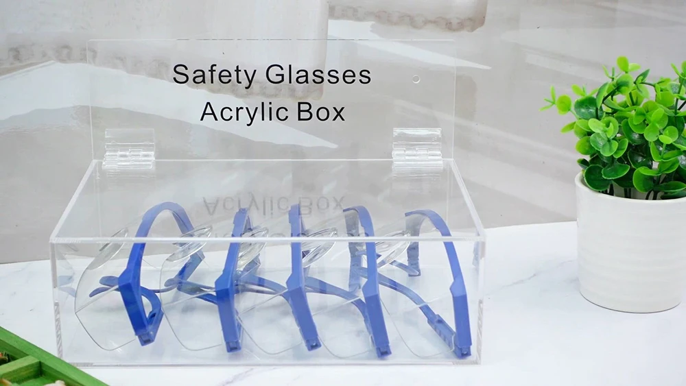 Dustproof acrylic Safety Glasses Holder with Lid for wall and countertops