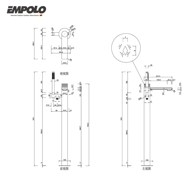 Empolo luxury bathroom floor-standing shower / bath mixer bath & shower faucets brush rose gold standing shower