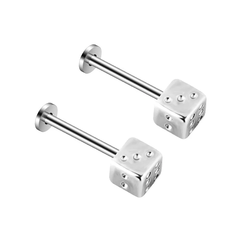 YICAI Fashion 316L Surgical Steel Straight Zircon Spike industrial barbell Piercing for Women Dice Tongue Piercing