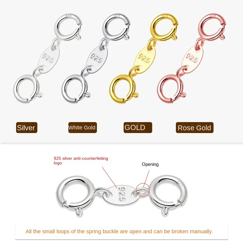 S925 Sterling Silver Double Buckle Bracelet Necklace Extension 5mm Long Spring Buckle Connecting DIY Accessories Both Sides
