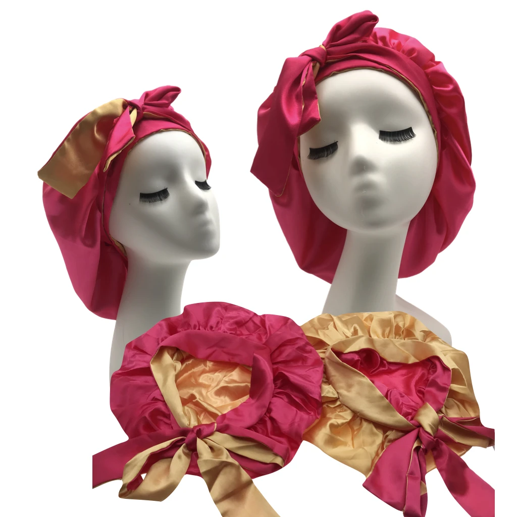 sleep hair Bonnet Shower Long Silk Women Satin Custom logo long tie