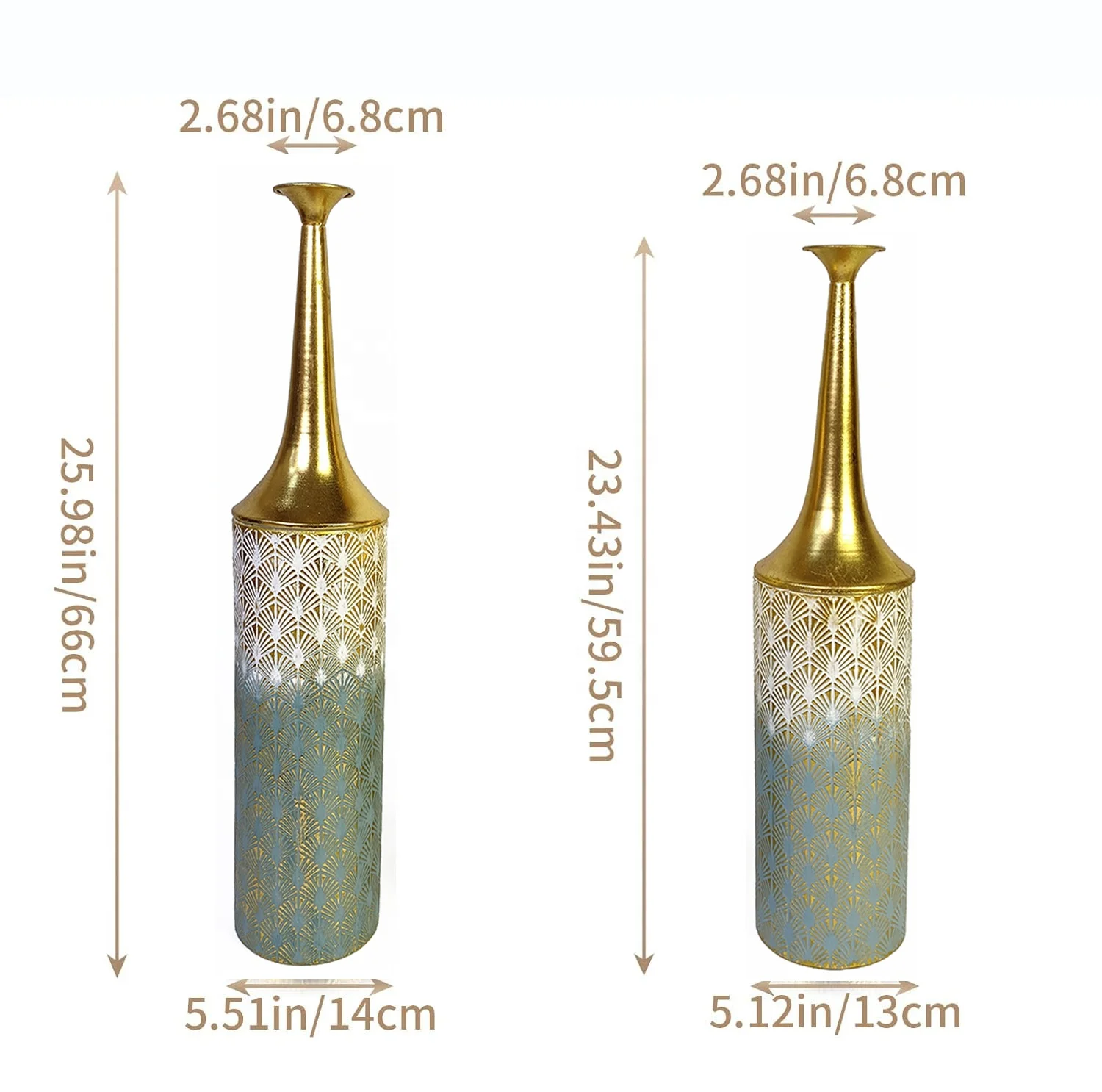 Lander Tall Set of 2 Coastal Big Flowers Vases Farmhouse Rustic Floor Metal Vases for Home Decor