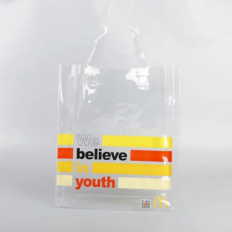 Wholesale Clear Shopping Bag Custom Print LOGO Package Makeup Shoes Bottle PVC Tote Jelly Bags