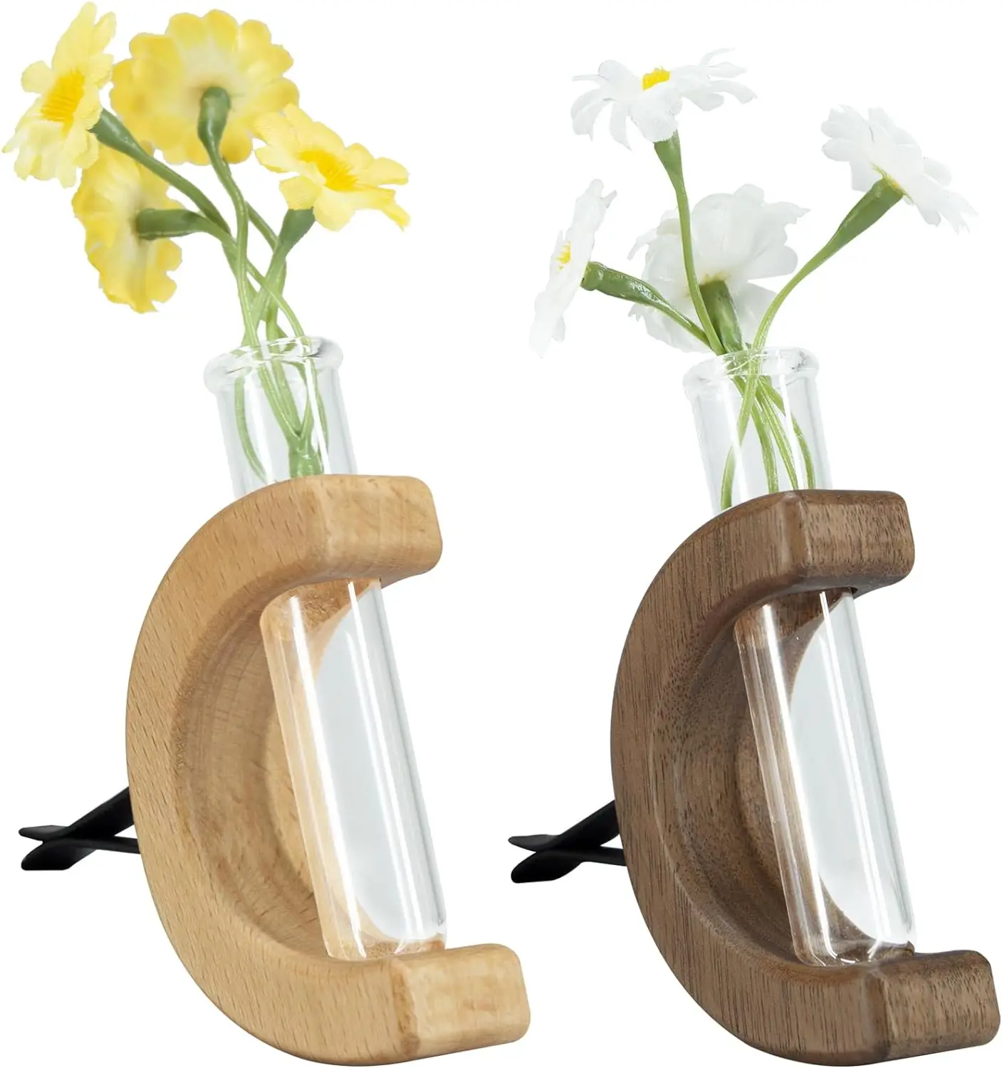 Car Flower Vase Clip Holder Glass Tube for Fresh Plants Auto Air Vent Charm Interior Wooden Ornament Decorations Accessories