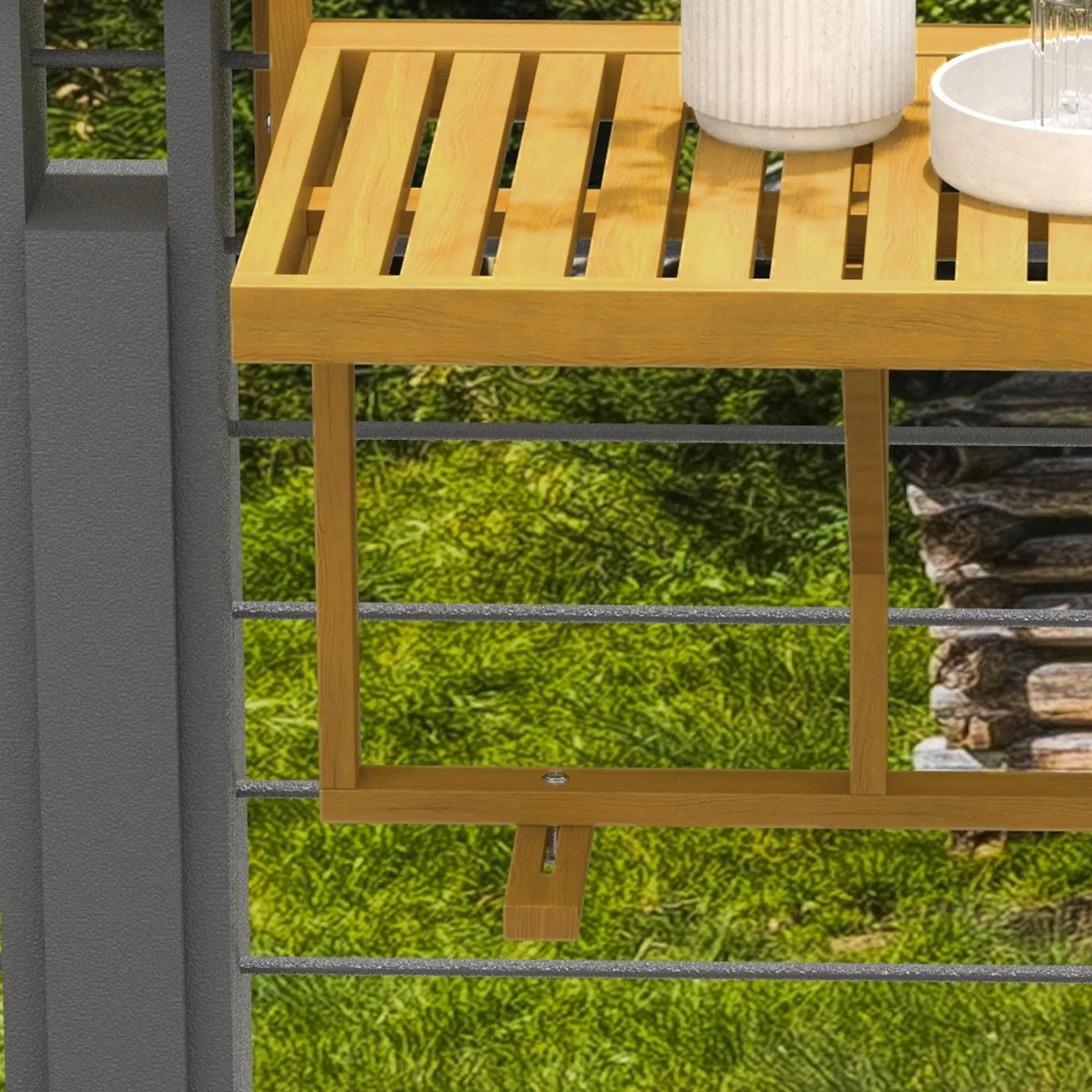 Customized Balcony Railings Desk Table Adjustable Folding Side Tables Multi-functional Outdoor Fir wood Balcony Hanging Table