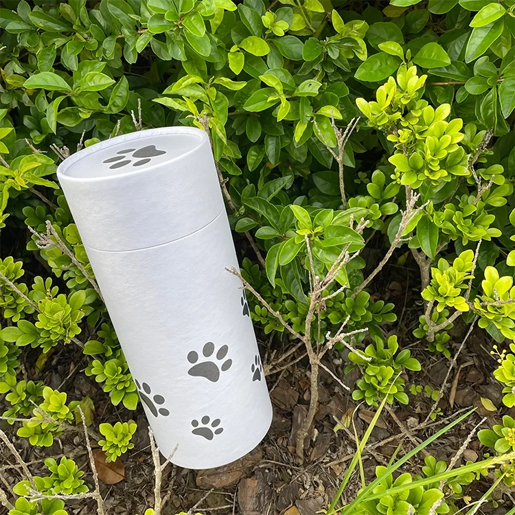 Firstsail custom cat paw printing biodegradable pet scatter urns paper tube box cremation ashes funeral supplies for sea