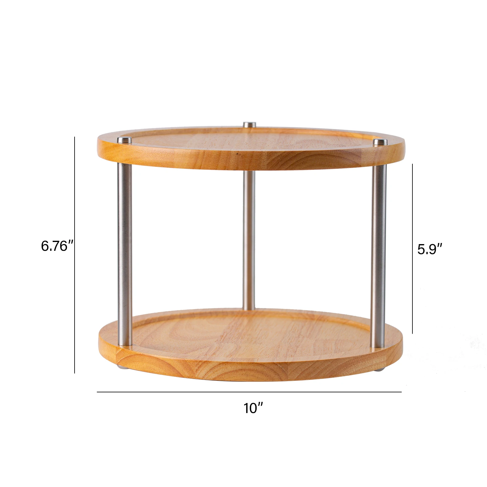 XH 2 tier rotating kitchen wood lazy susan turntable for cabinet, 2 tier lazy susan with stainsteeless rods