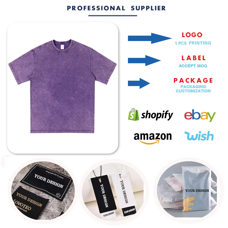 Wholesale 300Gsm Vintage Cotton T shirts High Quality Men Wash Oversized Tshirts