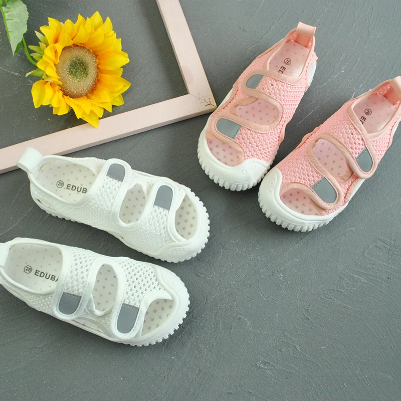 Серая детская обувь, оптовая продажа, плоская обувь, вязаная сетчатая ткань, детская повседневная обувь для лета