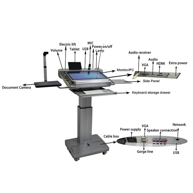 Modern Digital Black Metal Conference Room Equipment Smart Classroom Digital Podium