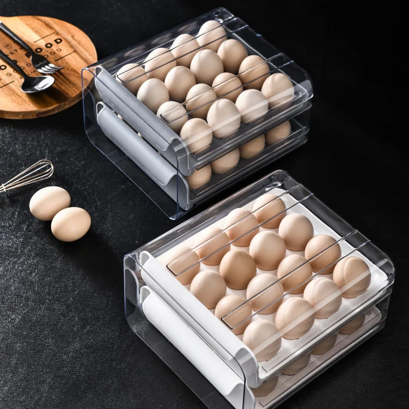 C700 Wholesale High Quality 2 Tier 16 Grids Plastic Egg Tray Box Kitchen Large Capacity Egg Storage Box Egg Organizer for Fridge