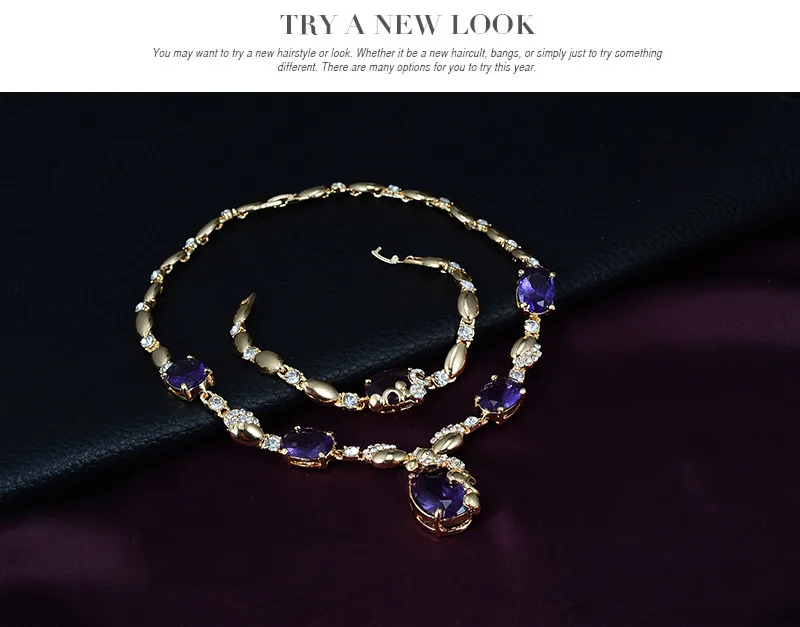 2020 Hot sells 4 piece high quality gemstone gold plating earrings necklace ring bracelet jewelry set