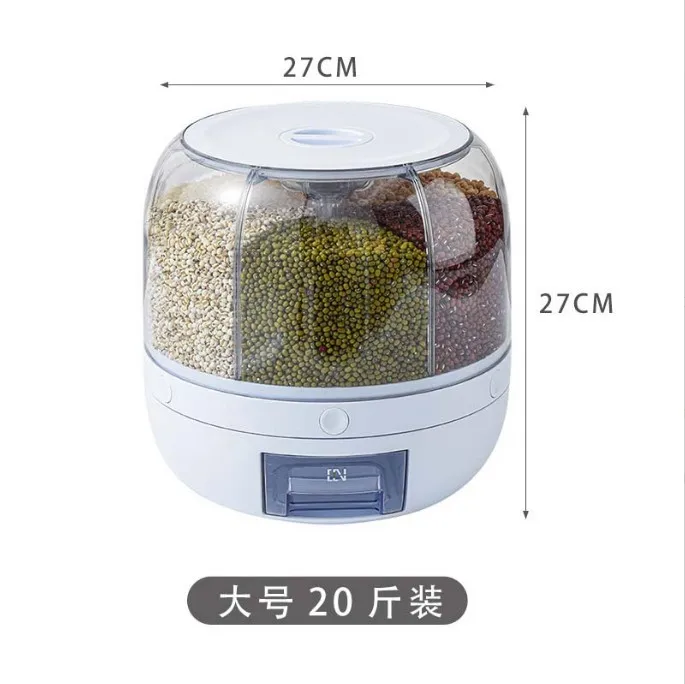 Rice Dispenser Kitchen Moisture-Proof 6-Grid Rotating Food Grain Dispenser Cereal Storage Box Rice Container Dispenser