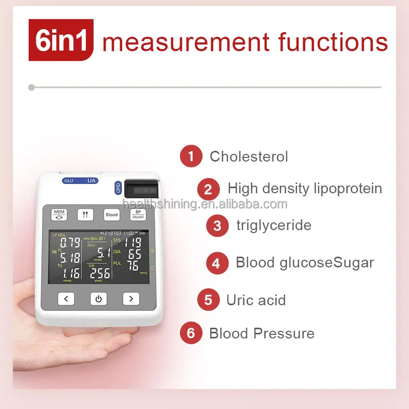 Portable Easy To Use Medical Home Family Hospital Multi-function 3-in-1 Blood Glucose Cholesterol Uric Acid Testing Analyzer