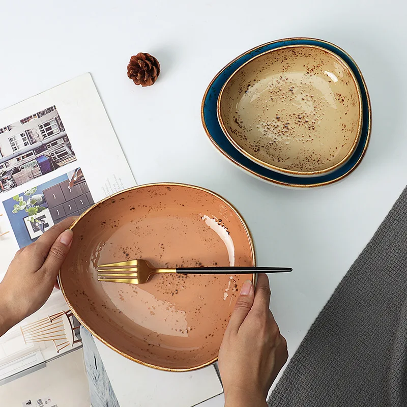 Custom Decor Vintage Porcelain Rice Noodle Bowl Salad Dessert Plate Ceramic Soup Bowls
