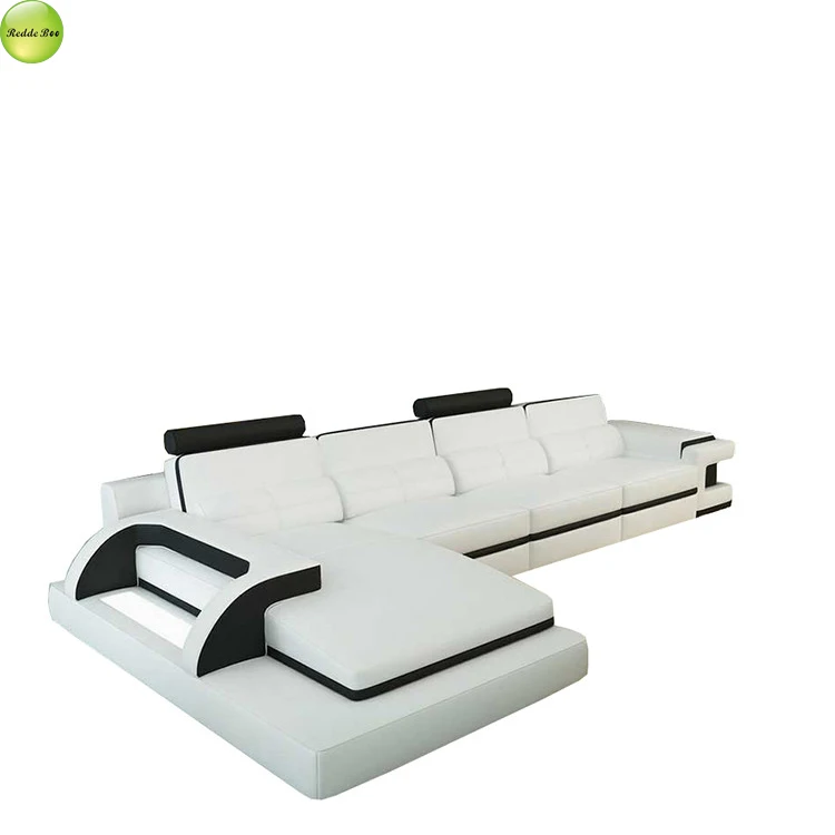 Redde Boo Hot Sales L Shaped Modern Sectional Black and White Leather Functional Living Room Sofas Set with Storage