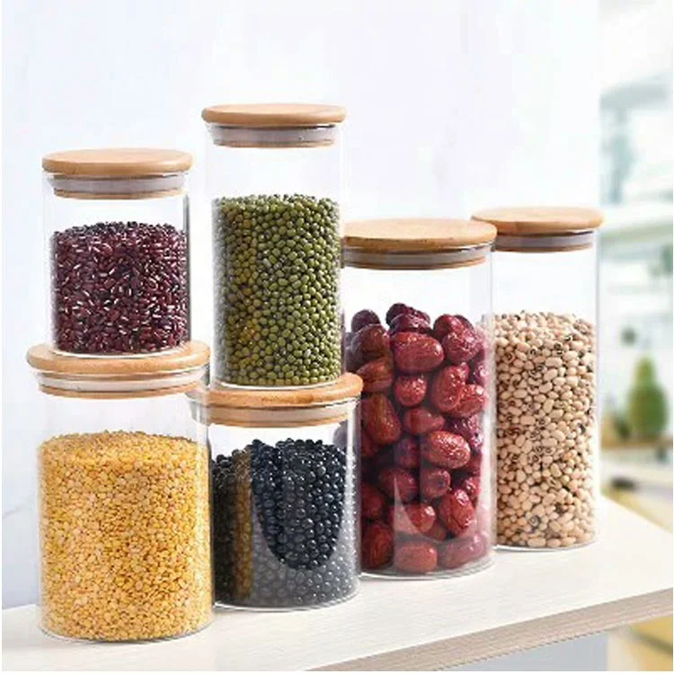 Hot selling Glass Jars For Storage Food Storage Jars with Wood Lid Cork Stopper Handmade Borosilicate Glass Canister Jar