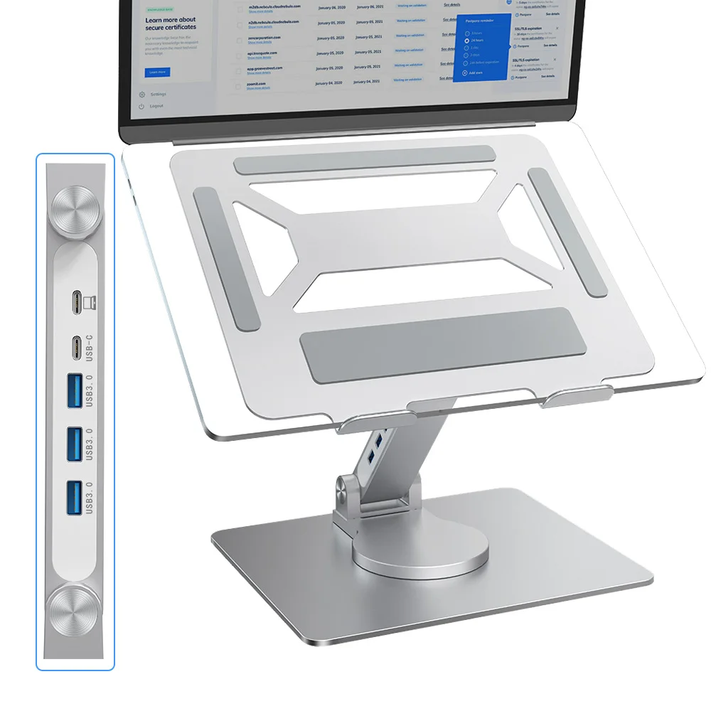 type C USB3.0 docking station foldable laptop stand adjustable 360 degree rotatable laptop stand with usb hub
