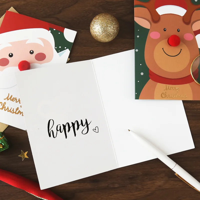 Funny Santa Claus Gold Foil Printing Design Merry Christmas Cards With Envelope Gift Card