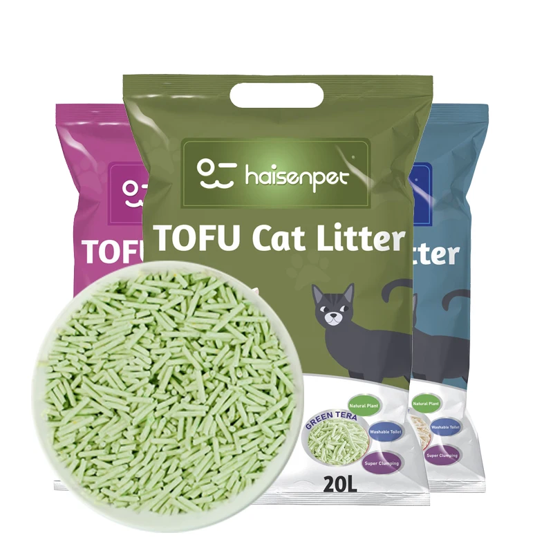 Производитель OEM, Премиум, легко чистящее растение, песок для кошек, зеленый чай, ароматизатор 6 л, экологически чистый 2 мм, полосатый сильный кошачий наполнитель тофу