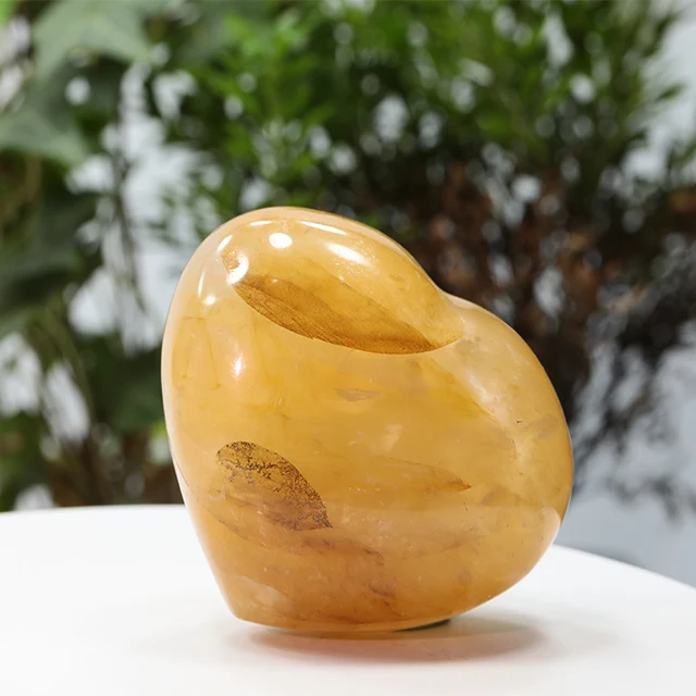 Оптовая торговля желтые hematoid в форме сердца камень Золотая целитель с украшением виде