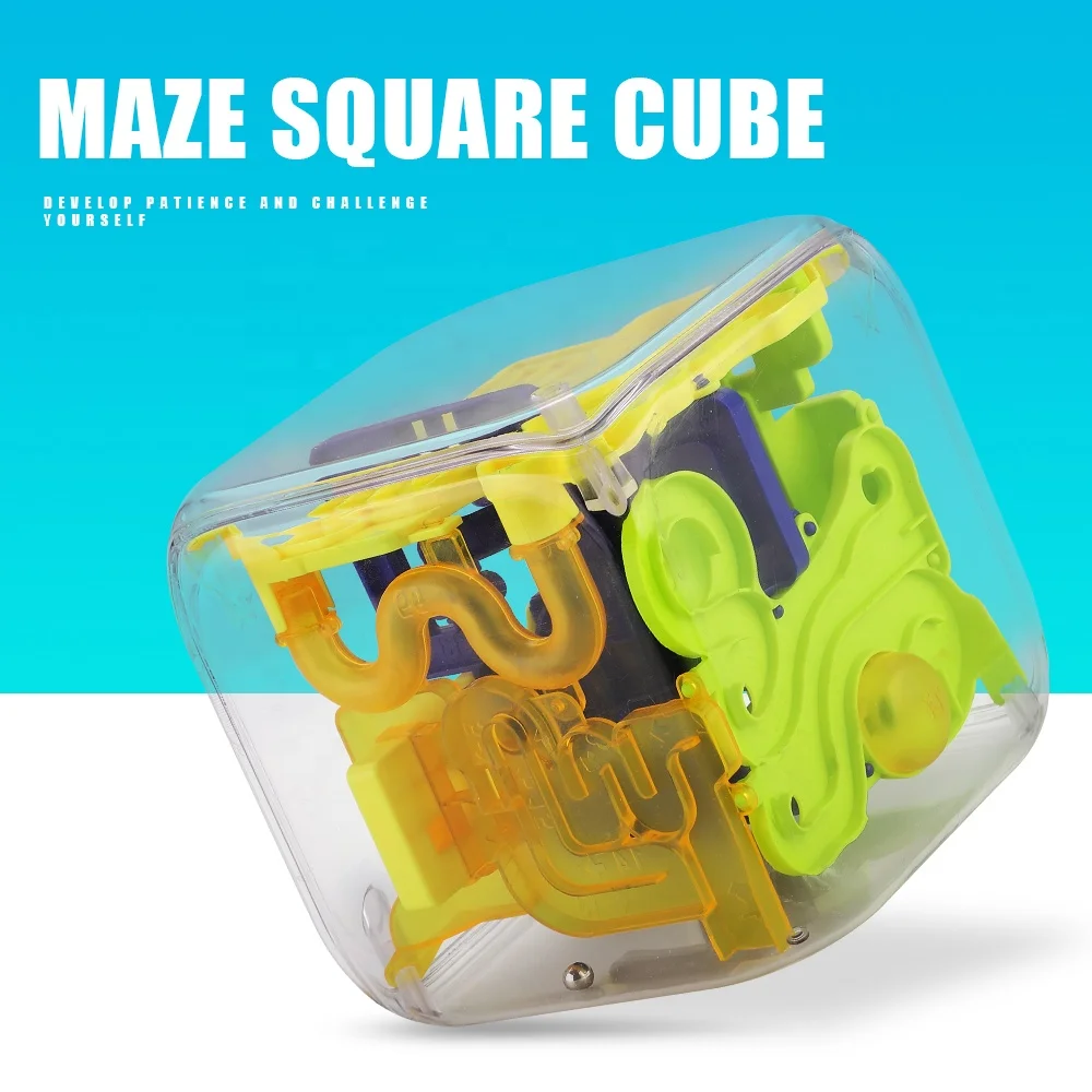 3D funny brain fidget toy labyrinth rolling beads transparent square maze cube for kids
