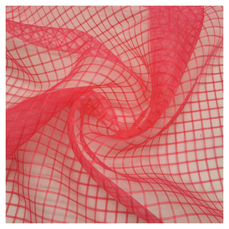  wholesale custom plaid organza fabric 100% polyester women