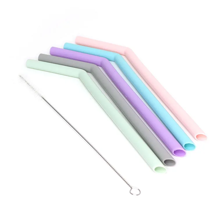Reusable Flexible Silicone Fold Adult Child Reusable Eco-Friendly Silicone Drinking Straw Sets