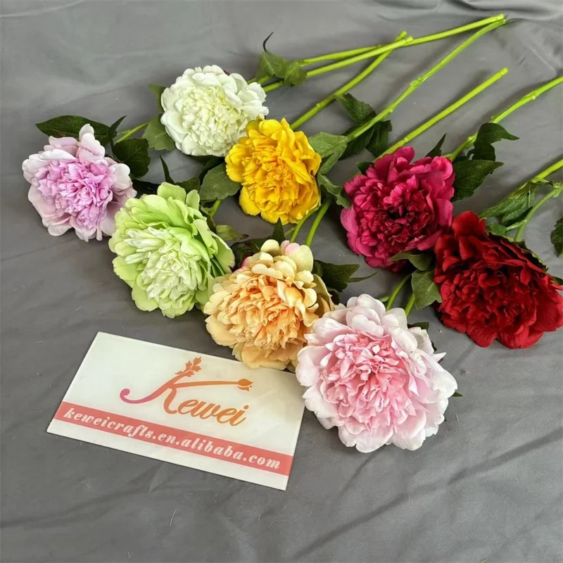 KEWEI 170 Artificial Flower Peonies Natural Texture Real Touch Peony Plants Latex Flower Dark Red Faux Florals Peony