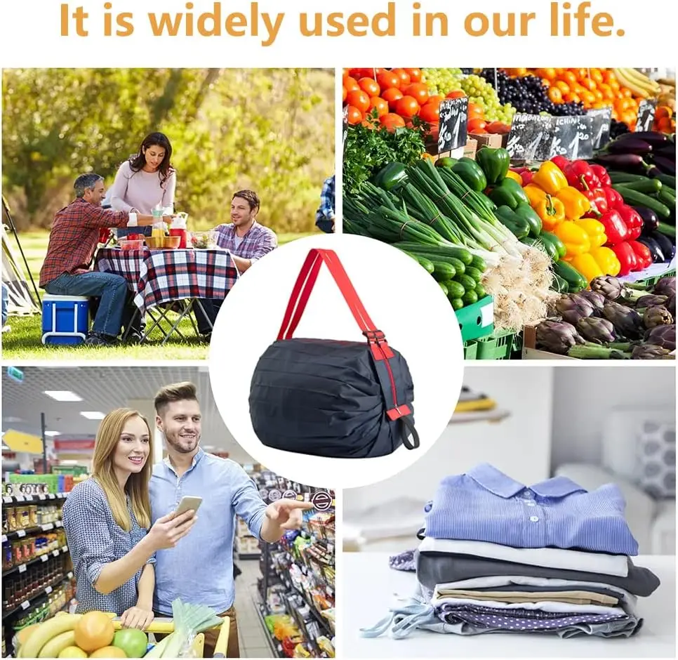 Reusable Shopping Bags, Foldable Grocery Storage Tote, Waterproof Oxford Cloth Bag for Shop, Large Durable Heavy Duty