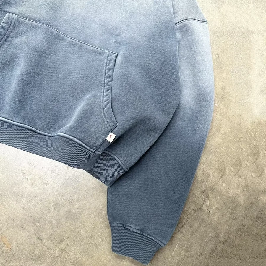 Custom Streetwear Pullover Unisex Hoody Blank Oversized French Terry Heavyweight Vintage Acid Wash Men Sun Faded Hoodie